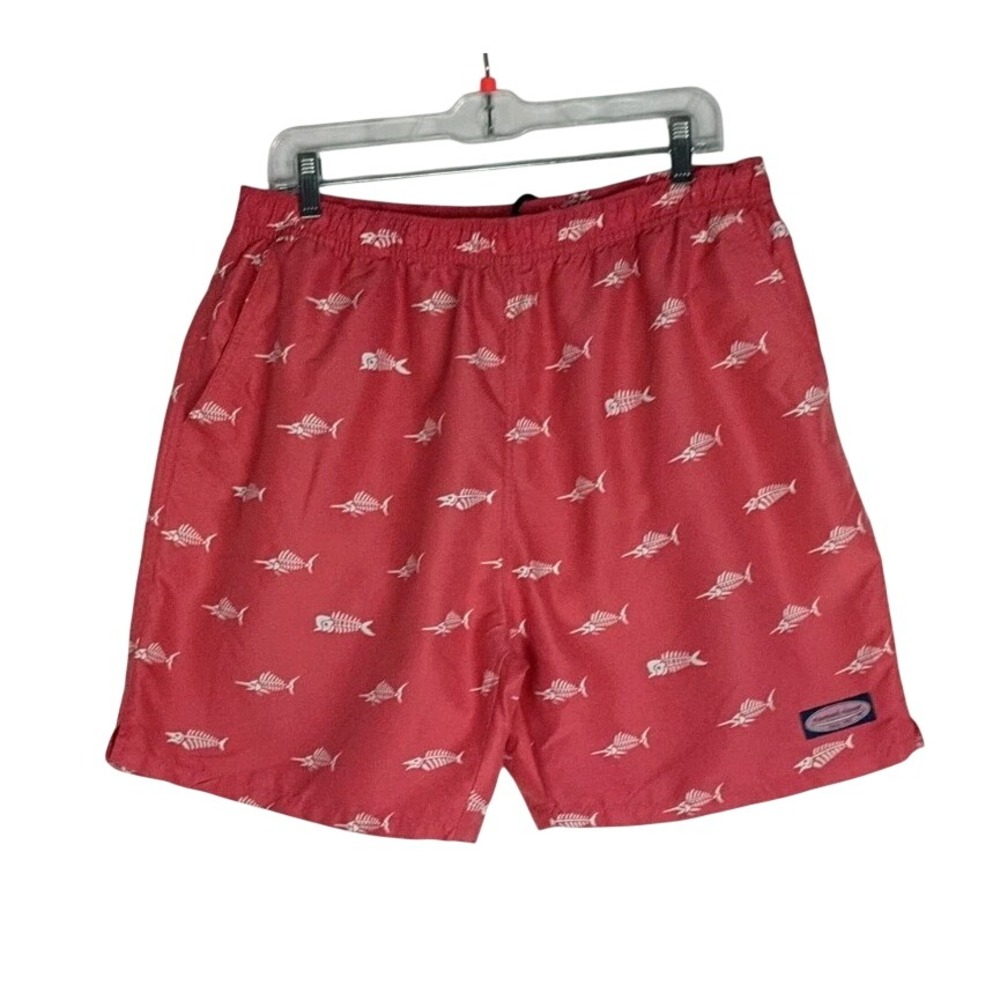 Vineyard Vines Fish Printed Swim‎ Trunks Shorts Men's Size L  Red Drawstring